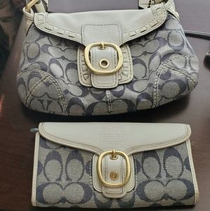 COACH Vachetta Leather and Denim Purse Wallet Set